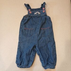 Child Of Mine Soft Denim Blue Baby Overalls with Pink Accents